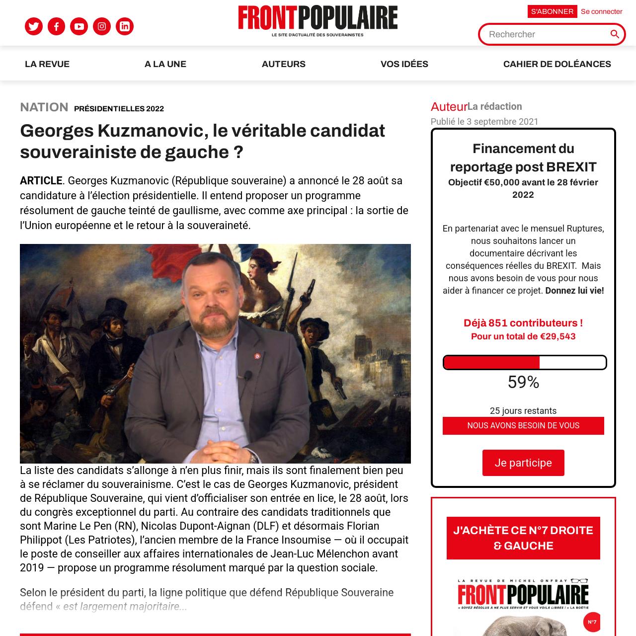 Front Populaire – Georges Kuzmanovic, le véritable candidat souverainiste de gauche ?