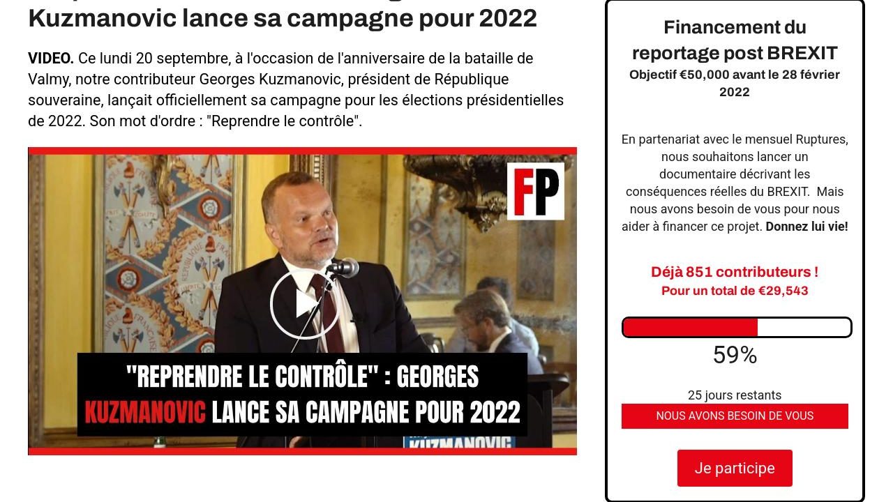 Front Populaire – « Reprendre le contrôle » : Georges Kuzmanovic lance sa campagne pour 2022