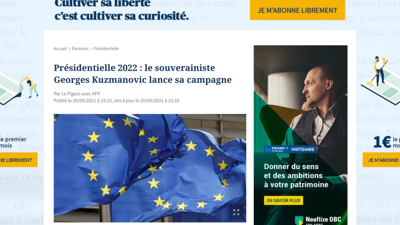 Le Figaro – Présidentielle 2022 : le souverainiste Georges Kuzmanovic lance sa campagne