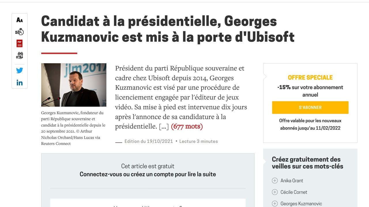 Lettre A – Candidat à la présidentielle, Georges Kuzmanovic est mis à la porte d’Ubisoft