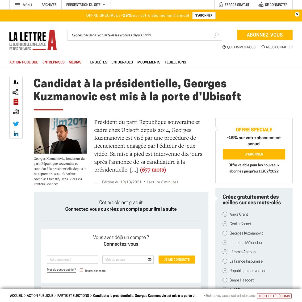 Lettre A – Candidat à la présidentielle, Georges Kuzmanovic est mis à la porte d’Ubisoft